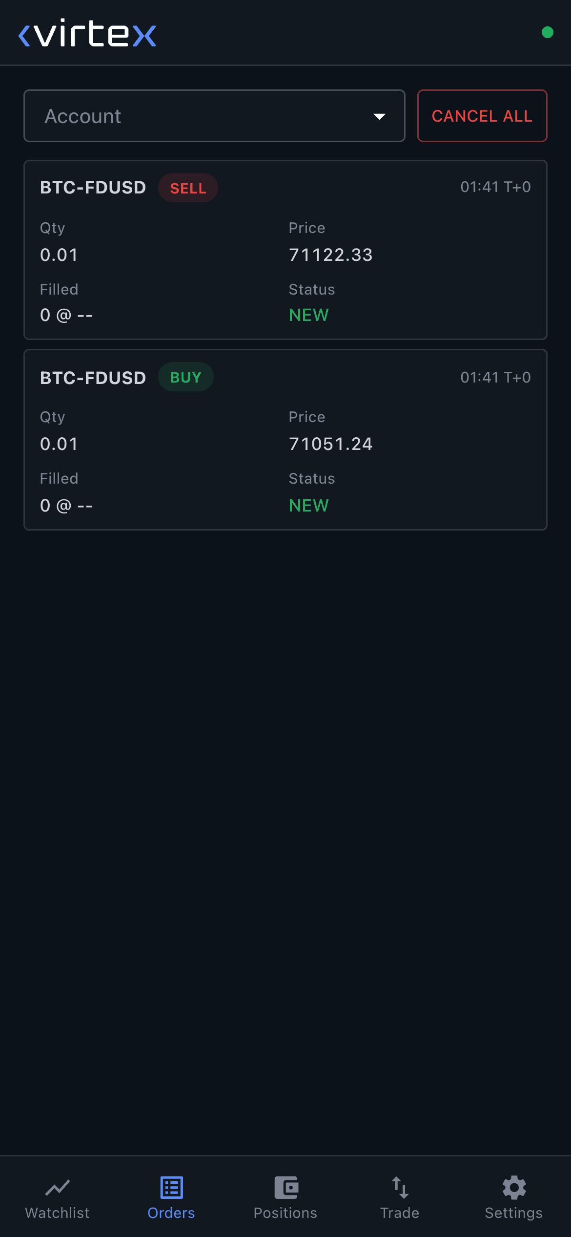 Virtex 移动交易界面